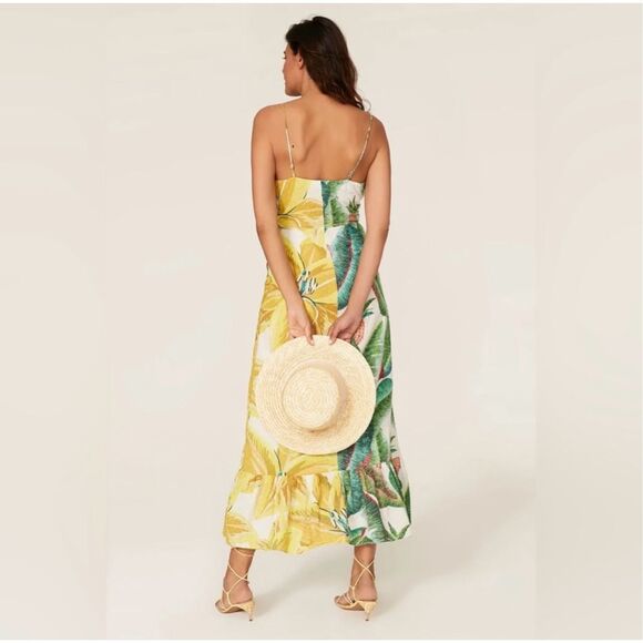 NWOT FARM Rio Azalea Forest Sleeveless Tropical Green Yellow Wrap Midi Dress XS - Picture 2 of 10